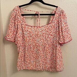 Old Navy Floral Blouse with Red and White Pattern